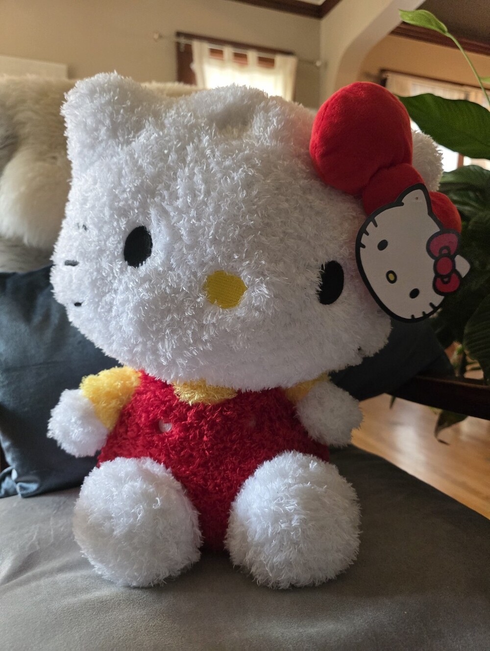 Hello Kitty Sanrio Classic Sherpa Plush Red Overalls Yellow Shirt Bow NWT